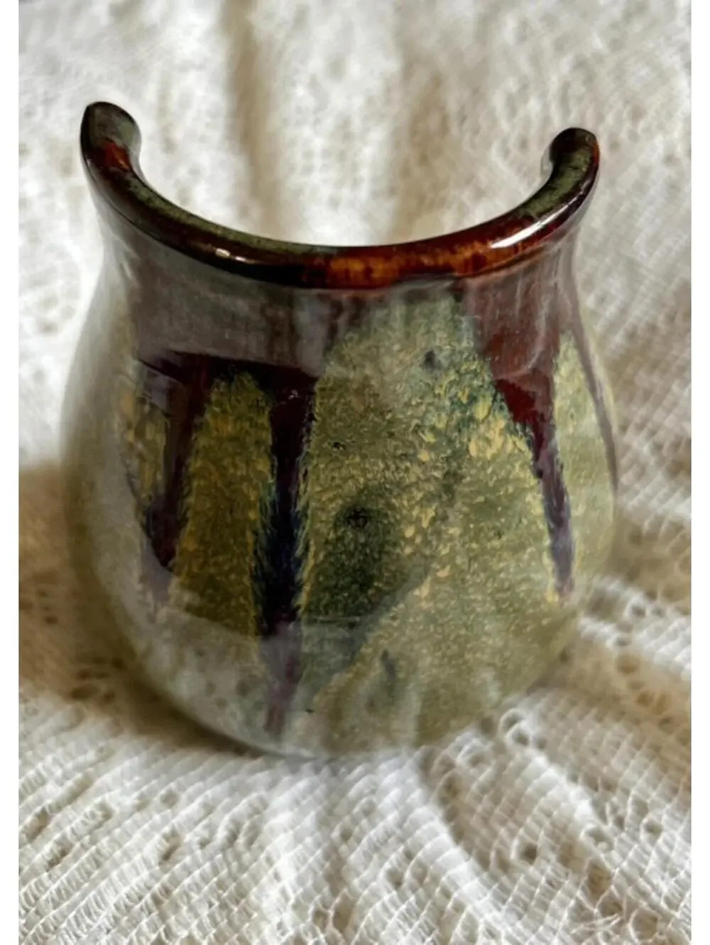 Handcrafted Ceramic Candle or Sponge Holder Glazed Finish Signed Earthy Tones